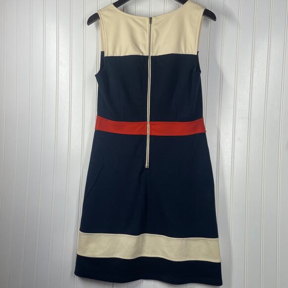 41Hawthorn Women's Tan & Navy Sleeveless Back Zipper Knee Length Dress Size M - Picture 7 of 9